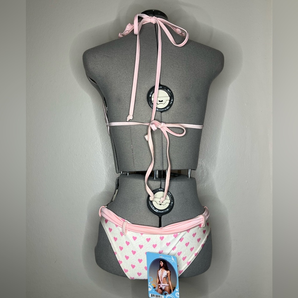 Skinny Dip Pink Heart Swimsuit Y2K Style Monokini Tiny Bikini Kawaii Small - Picture 5 of 5